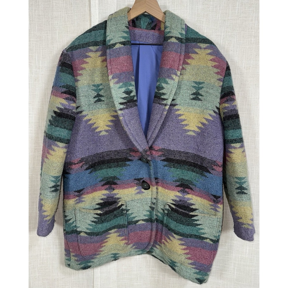 Vintage Men's Women's Western Blazer Coat Southwestern Pastel‎ Aztec Wool